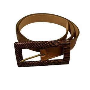 Leatherock Womens Unique Brown Leather Belt Size 32 1” Rectangular Buckle USA